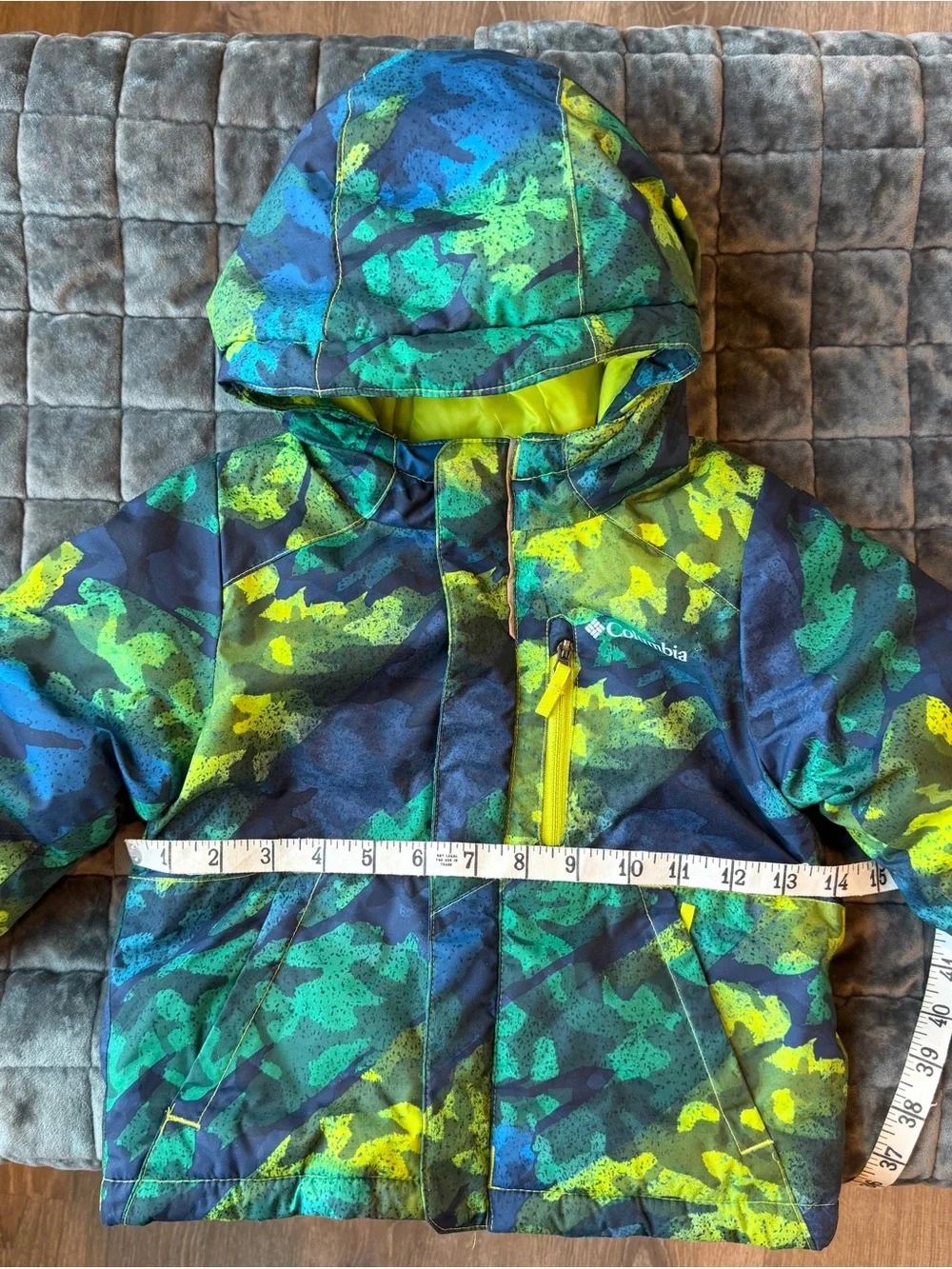 Columbia Blue, Teal & Neon Yellow Camo Hooded Jacket